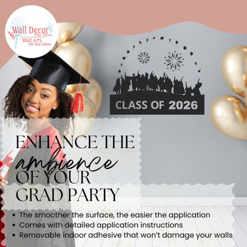 Class Of 2026 Senior Preschool College Graduate Vinyl Art Stickers Celebration Wall Decals Graduation Decor - Enhanced