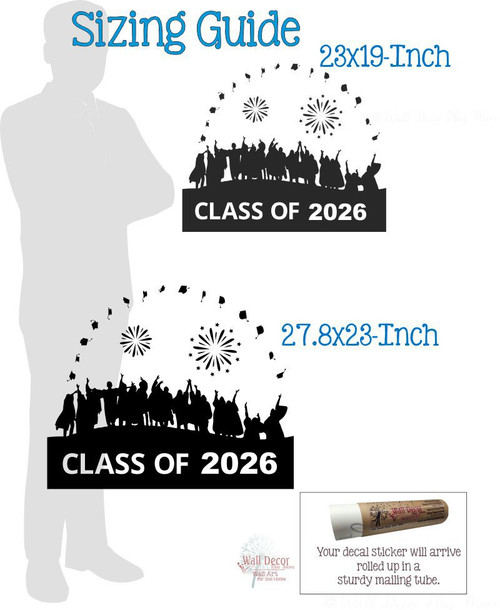 Class Of 2026 Vinyl Art Stickers Celebration Wall Decals Graduation Decor- Sizing