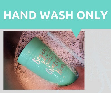 Vinyl Decals for Mugs Modern Monogram Name Tumbler Custom Sticker Set/2 — Turquoise mug submerged in soapy water with pink