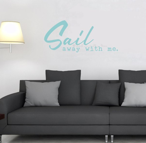 Sail Away With Me Beach Theme Bedroom Decor Nautical Wall Art Stickers-Beach house Blue