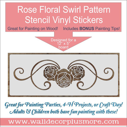 Rose Floral Swirl Pattern Stencil Vinyl Stickers Wall Art DIY Wood Decor
