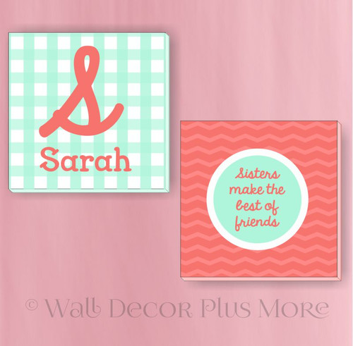 Sisters Name Set of 2 Canvas Prints 14x14 Modern Art Girls Bedroom Decor