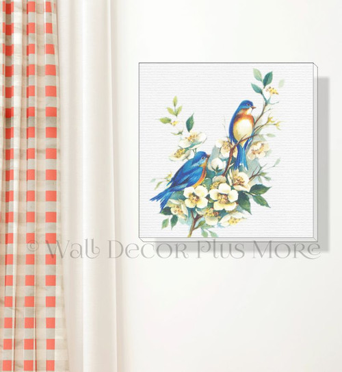 Blue Birds On Branch Canvas Wall Art Print For Vintage Home Decor