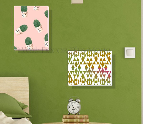 Geometric Cactus Set of 2 Modern Art Canvas Prints for Girls Bedroom Decor
