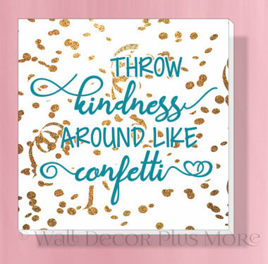 Throw Happiness Confetti Inspirational Canvas Print Modern Art Wall Decor — White square sign with gold glitter accents and
