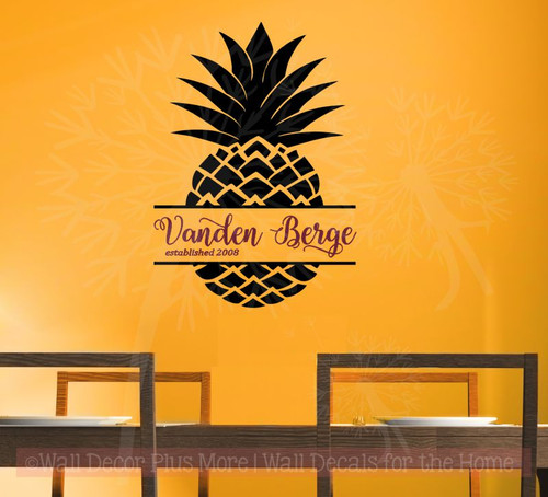 Pineapple Last Name Est Monogram Vinyl Letter Decals Wall Art Stickers-Black, Burgundy
