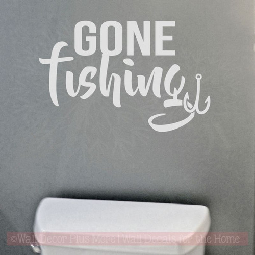 Hooked on Fishing Wall Decal Quote with Hook Fisherman Decor Sticker