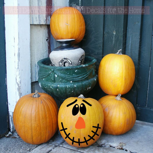 Option 3 Scarecrow Face Set of 2 Fall DIY Wood Project Vinyl Stickers Wall Decals-Black, Orange