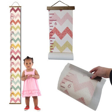 Wood Topped Chevron Height Ruler Printed on Canvas Growth Chart