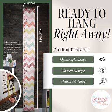 Wood Topped Chevron Height Ruler Printed on Canvas Growth Chart