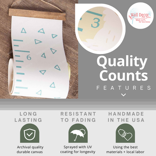 Light Green, White Canvas Print Height Ruler Growth Chart Nursery Wall Sign Quality Counts