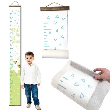 Light Green, White Canvas Print Height Ruler Chart Nursery Wall Hanging