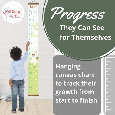 Light Green, White Canvas Print Height Ruler Chart Nursery Wall Hanging
