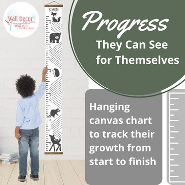 Black White Canvas Print Forest Animals Height Ruler Wall Art — Canvas growth chart with animal illustrations and height