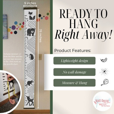 Black White Canvas Print Forest Animals Height Ruler Wall Art — White growth chart with black forest animal silhouettes and