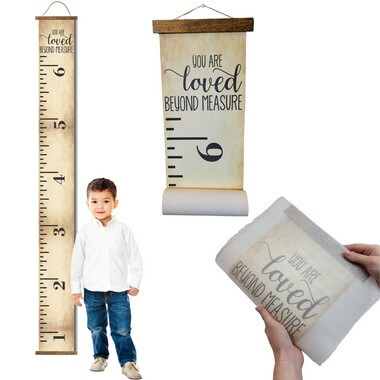Loved Height Ruler Canvas Growth Chart Sign Nursery Wall Art 6ft — Height chart with rustic wood finish featuring a
