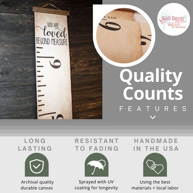 Loved Height Ruler Canvas Growth Chart Sign Nursery Wall Art 6ft