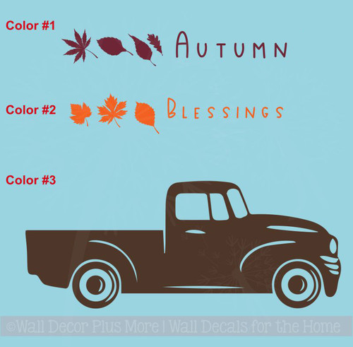 Fall Vinyl Art Stickers Autumn Blessings Leaves Truck Wall Decals-3 Color Package