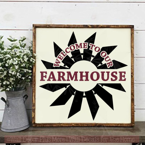 Windmill Wall Stickers Farmhouse Style Decor Welcome Vinyl Art Decals-Black, Burgundy