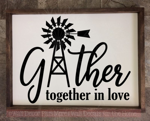 Gather Windmill Wall Art Stickers Vinyl Decals for Modern Farmhouse Decor-Black