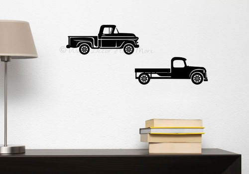 2 Old Trucks Wall Art Stickers Vinyl Decals Rustic Farmhouse Style Decor-Black
