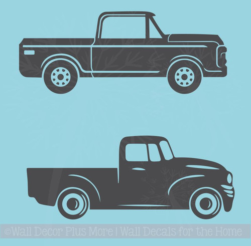 2 Antique Vintage Trucks Vinyl Art Stickers Old Pickup Wall Decals