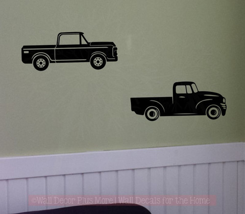 2 Antique Vintage Trucks Vinyl Art Stickers Old Pickup Wall Decals-Black