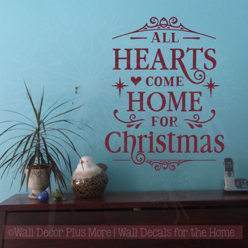 Hearts Home For Christmas Winter Decor Decals Wall Quotes Vinyl Letter