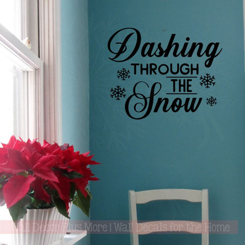 Dashing Thru Snow Vinyl Art Decals Snowflake Winter Home Decor Stickers-Black