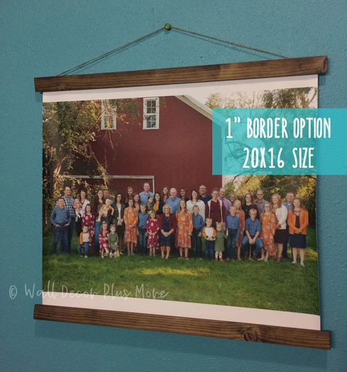 Canvas Wall Hanging Photo Prints With Wood Edges Rustic Wall Banner with 1" White Border on top and bottom, bleed on sides