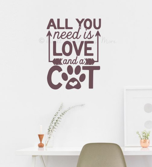 Cat Wall Quotes - All You Need Love And Cat Vinyl Lettering Stickers-Eggplant