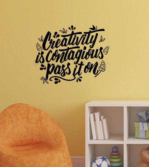 Inspirational Wall Quotes Creativity Is Contagious Vinyl Art Stickers — Black wall decor with a motivational quote on a