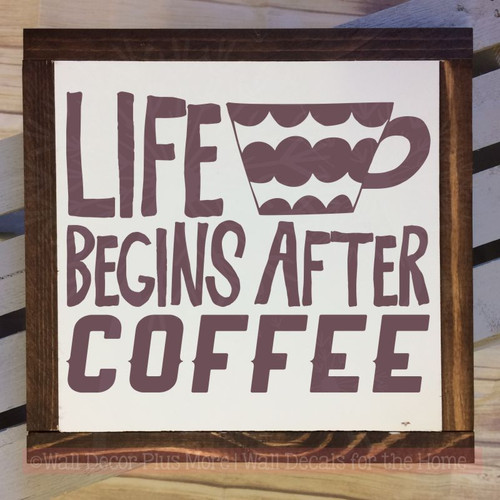 Kitchen Wall Quotes Life Begins After Coffee Vinyl Lettering Decals-Eggplant