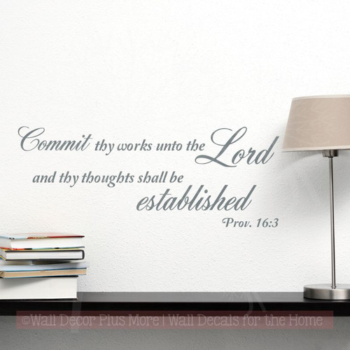 Religious Wall Art, Commit Thy Works Vinyl Lettering Decals Decor-Storm Gray