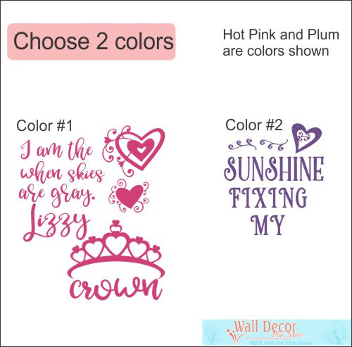 Cranial Helmet Band Decal Sticker Accessories Girls Name Princess Crown and Hearts, 2-Colors