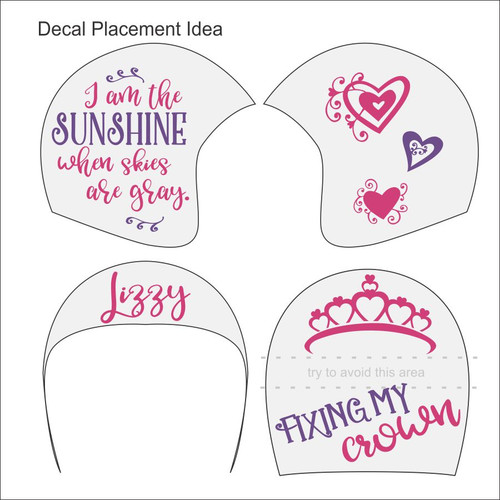 Cranial Helmet Band Decal Sticker Accessories Girls Name Princess Crown and Hearts