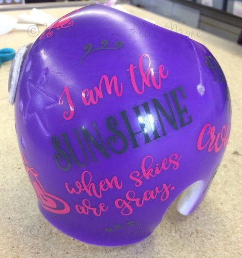 Cranial Helmet Band Decal Sticker Accessories Girls Princess Crown I am the Sunshine! Fixing My Crown Hearts Hot Pink Charcoal Gray on Purple Band