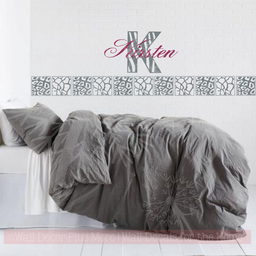 Wall Name with Animal Print Squares 11inch Zebra Letter in Metallic Silver