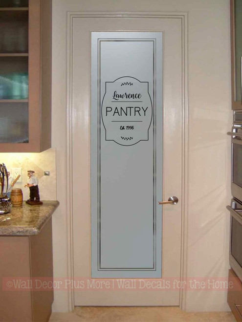 Kitchen Wall Decal Personalized Decor Pantry Last Name Vinyl Lettering Black on Frosted Glass