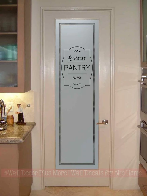 Kitchen Wall Decal Personalized Decor Pantry Last Name Vinyl Lettering Black on Frosted Glass