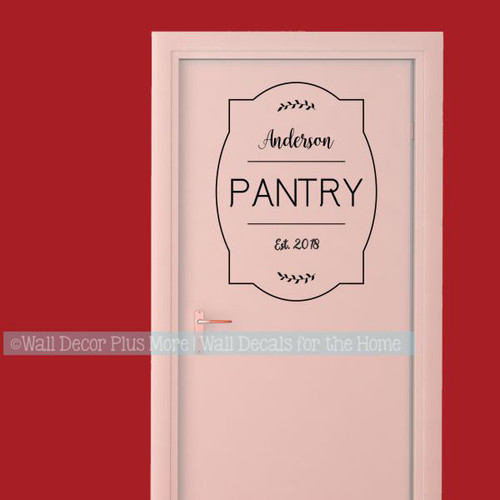 Kitchen Wall Decal Personalized Decor Pantry Last Name Vinyl Lettering Black on Door