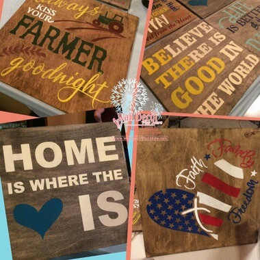 Stencil Sticker Decals for 12x12 Board Painting Parties, 4 pc — Colorful wooden plaques with inspirational messages in