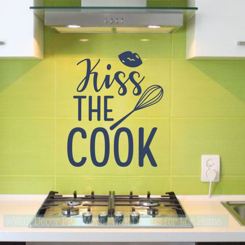 Kitchen Quotes Wall Decor Kiss The Cook Vinyl Art Stickers For The Home-Deep Blue