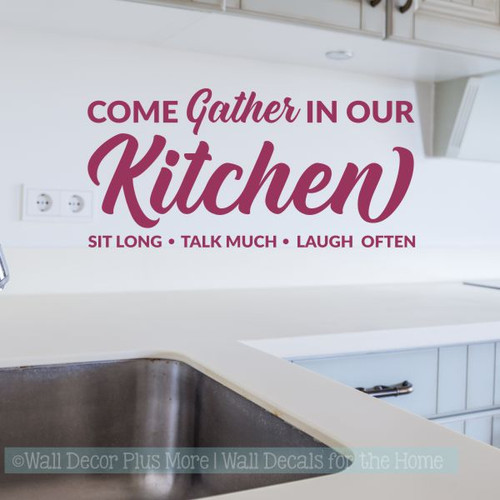 Kitchen Quotes Wall Decor Gather In Our Kitchen Vinyl Lettering Decals-Berry