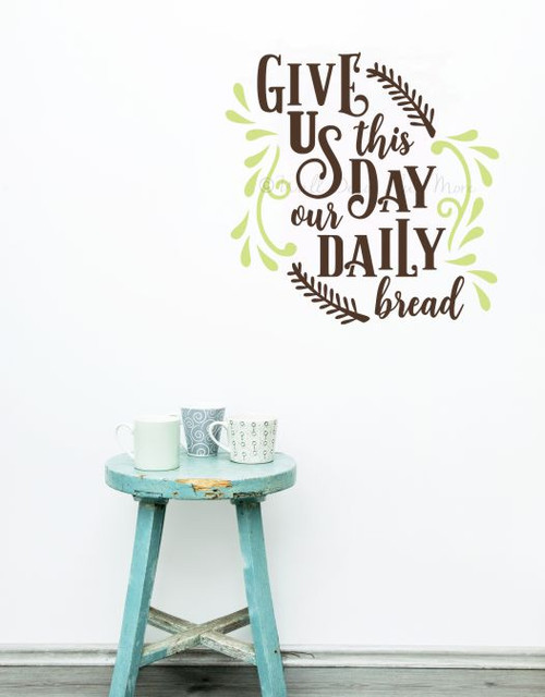 Wall Decals For Kitchen Daily Bread Quote Sticker Farmhouse Wall Art-Chocolate Brown, Celadon