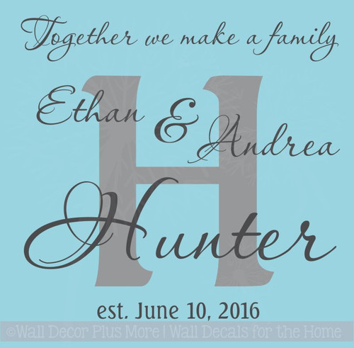 Wedding Couple Personalized Design with Background Letter, Wall Vinyl Decal with Names and Date