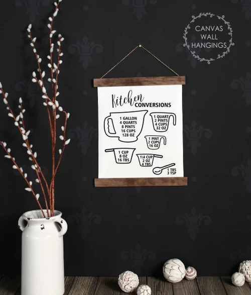 12x14.5 - Wood & Canvas Wall Hanging, Kitchen Conversions Chart Wall Art Sign
