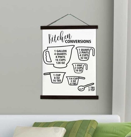 Black Wood & Canvas Wall Hanging, Kitchen Conversions Chart Wall Art Sign XLarge