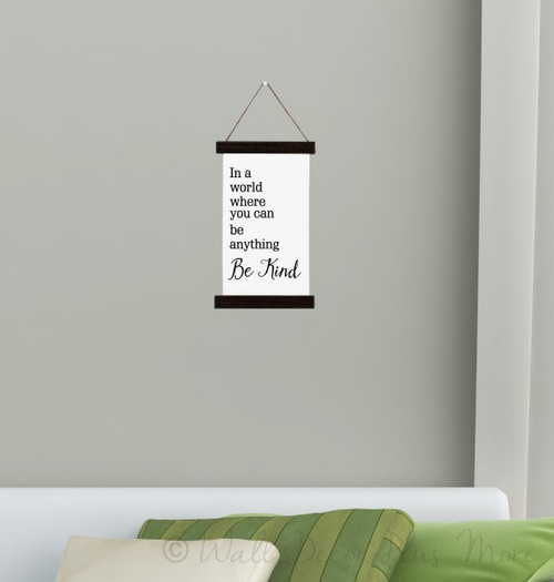 Black Wood & Canvas Wall Hanging, In a World Be Kind Bathroom Wall Art Print Small