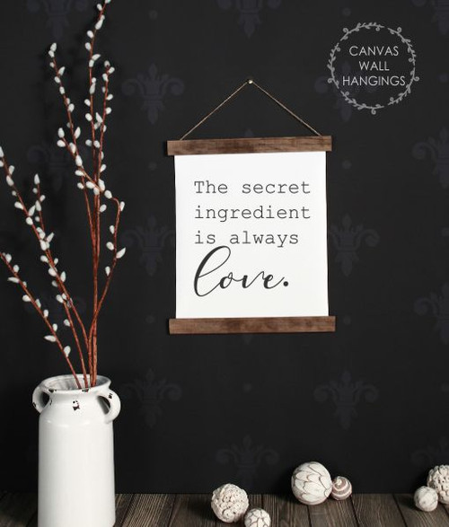 12x14.5 - Wood & Canvas Wall Hanging, Secret Ingredient Love Kitchen Wall Art